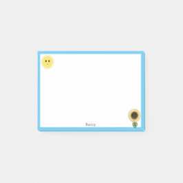 Notas Post-it® Sol feliz, girasol y marco azul claro