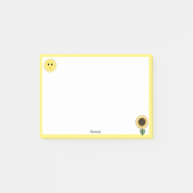 Notas Post-it® Sol feliz lindo, girasol y marco amarillo (Anverso)