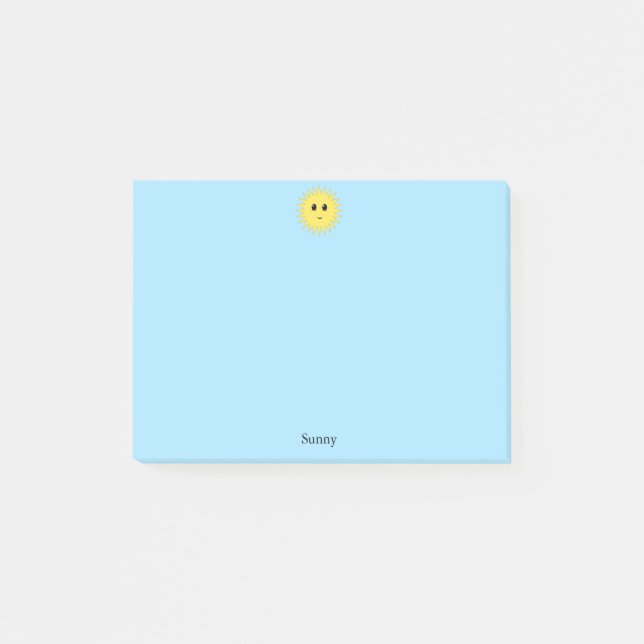Notas Post-it® Sol feliz lindo sobre fondo azul claro (Anverso)