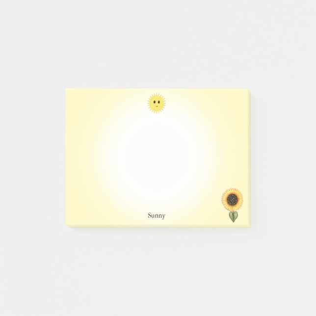 Notas Post-it® Sol feliz y girasol en fondo amarillo (Anverso)