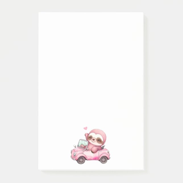 Notas Post-it® Sonriente eslogan rosa conduciendo un descapotable (Anverso)