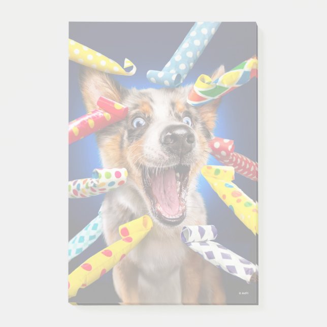 Notas Post-it® Sopladores de fiesta de perro feliz (Anverso)