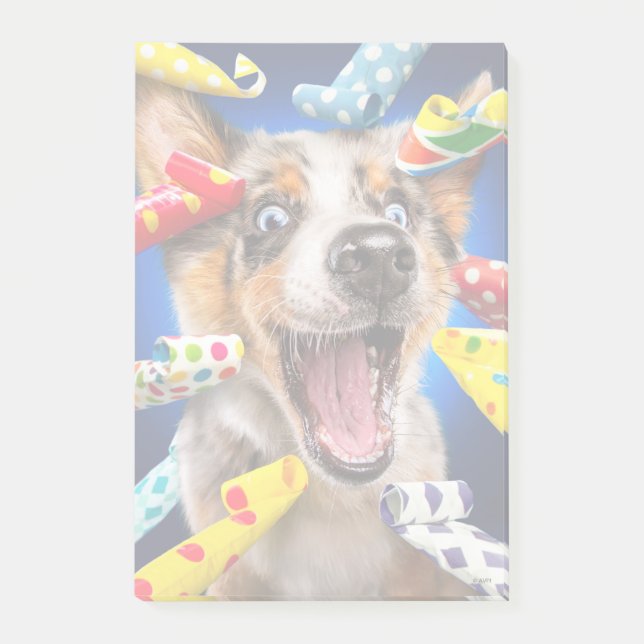 Notas Post-it® Sopladores de fiesta de perro feliz (Anverso)