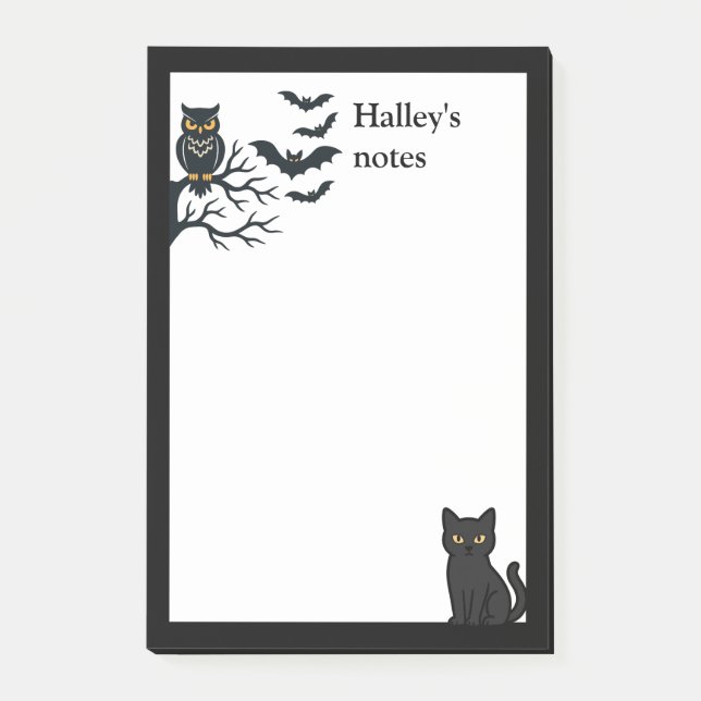 Notas Post-it® Spooky owl, bats and black cat (Anverso)