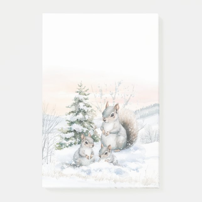 Notas Post-it® Squirrels in Winter Snow Post-It Notes (Anverso)
