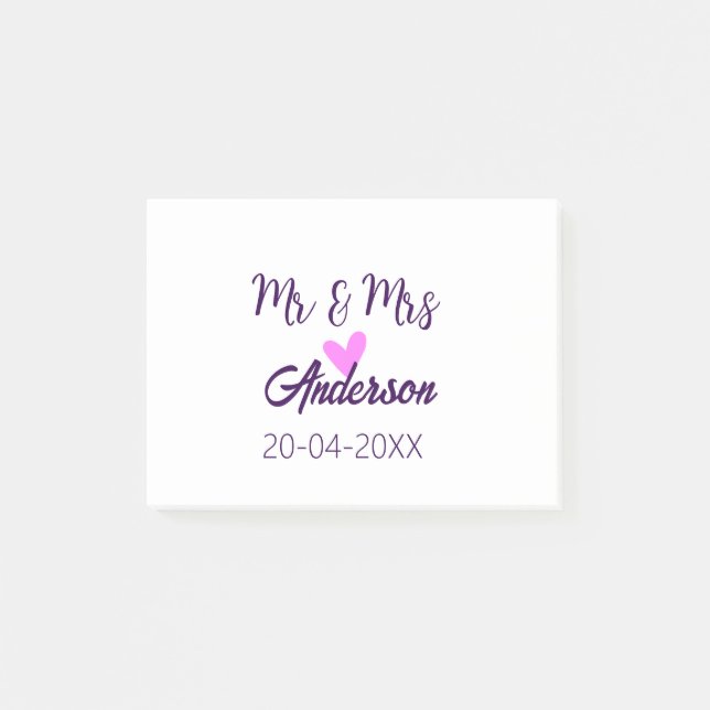Notas Post-it® Sr & Sra agregar apellido fecha año favor de boda  (Anverso)