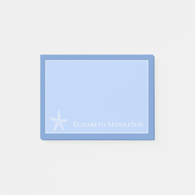 Notas Post-it® Starfish blanco y azul costero personalizado (Anverso)