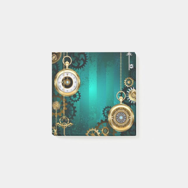 Notas Post-it® Steampunk Jewelry Watch sobre un fondo verde (Anverso)