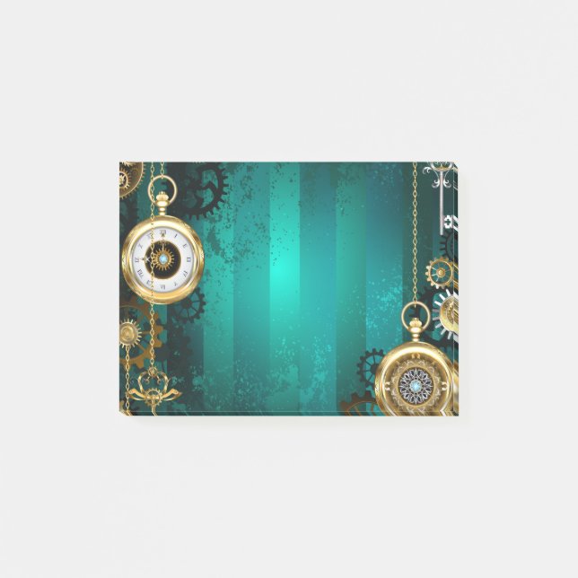 Notas Post-it® Steampunk Jewelry Watch sobre un fondo verde (Anverso)
