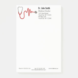 Notas Post-it® Stethoscope ECG Wave EKG Línea de latido del coraz