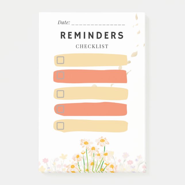 Notas Post-it® Sticky Note REMINDERS Check Box  Yellow Daisy (Anverso)