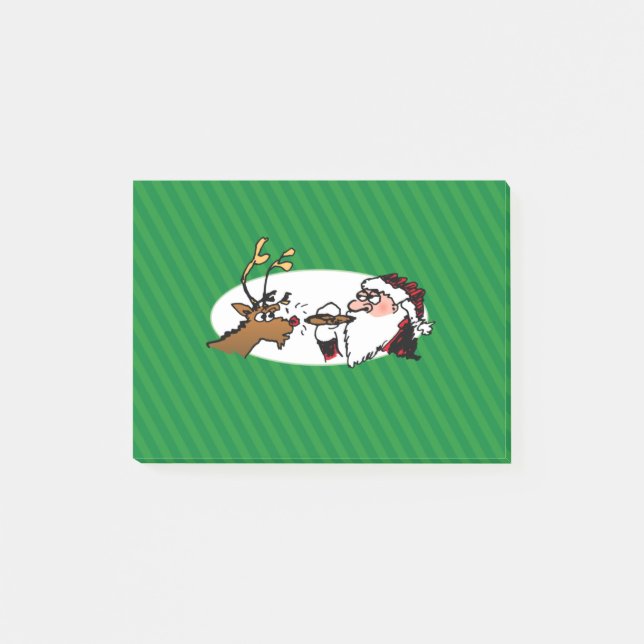 Notas Post-it® Stogie Smoking Santa Funny Green Stripe Navidades (Anverso)
