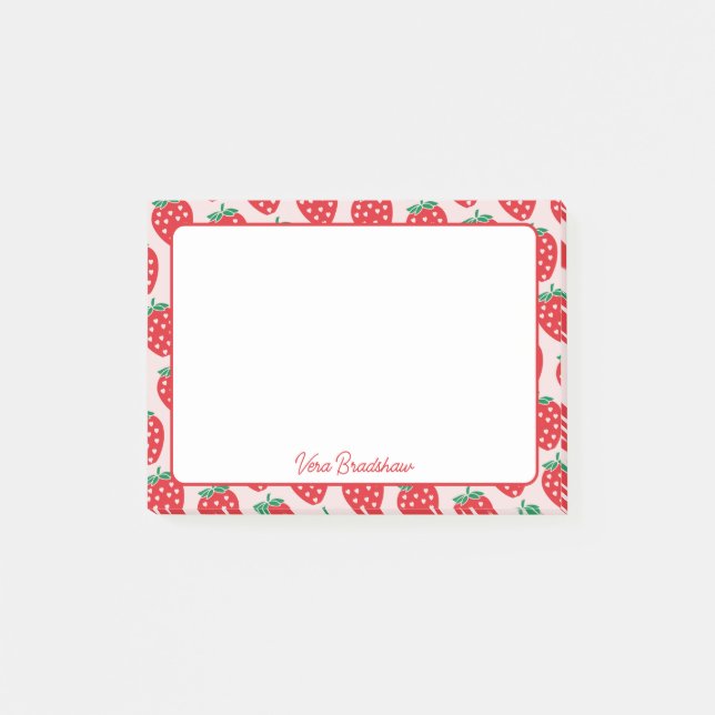 Notas Post-it® Strawberry Hearts Berry Sweet Custom Name (Anverso)