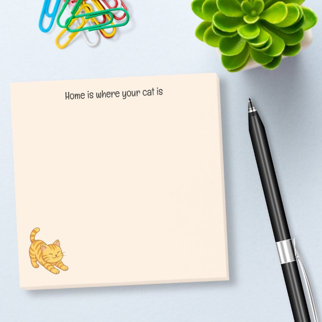 Notas Post-it® Stretching Orange Tabby Cat Beige Custom Text (Subido por el creador)