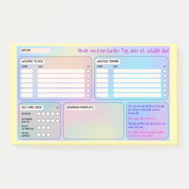 Notas Post-it® Struktur-Haftnotizen für Fokus & Self-Care  (Anverso)