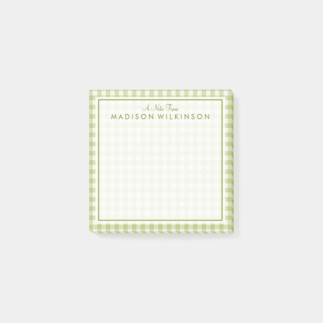 Notas Post-it® Su texto | Bonito Green Mint Gingham (Anverso)