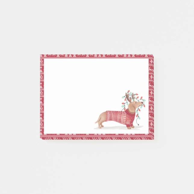 Notas Post-it® Suéter hecho punto rojo acogedor del perro del (Anverso)