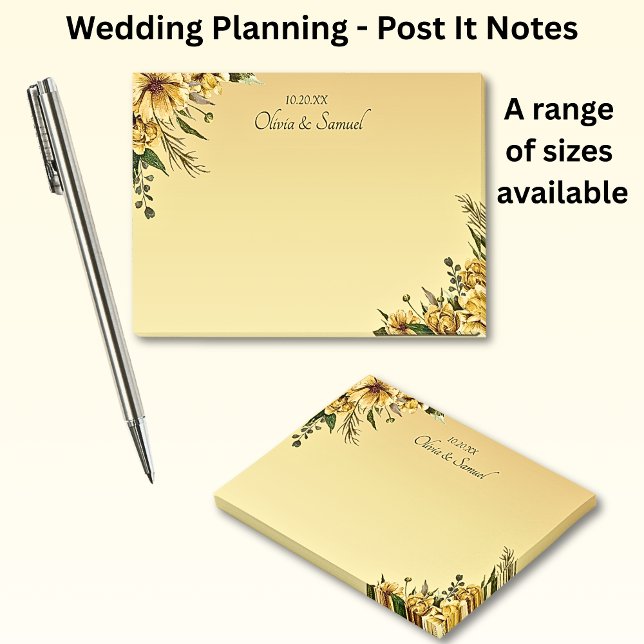 Notas Post-it® Suite Boda de flores amarillas doradas (Subido por el creador)