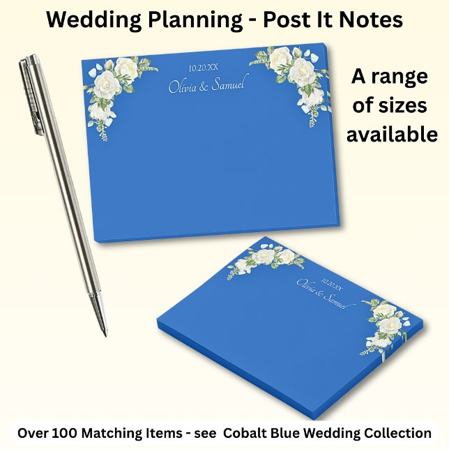 Notas Post-it® Suite Boda de rosas blancas y azules cobálticas (Subido por el creador)
