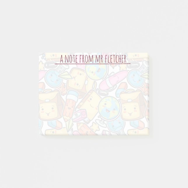 Notas Post-it® Suministros Escolares Personalizados con Patrón (Anverso)