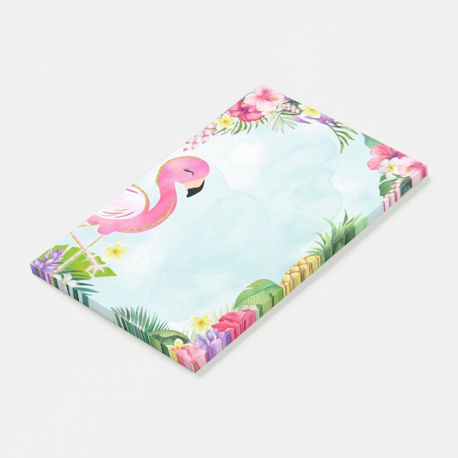 Notas Post-it® Summer Flamingo Post it Note Pad (En perspectiva)