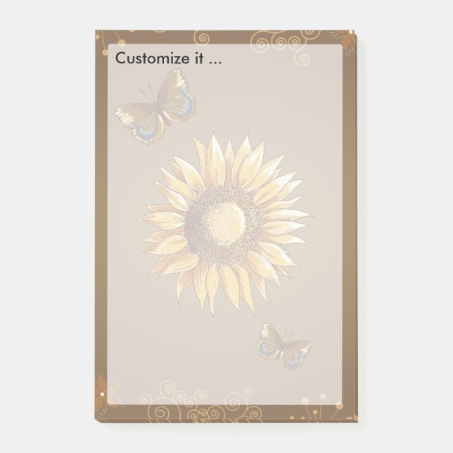 Notas Post-it® Sunflower and Butterflies Vintage Elegante (Anverso)