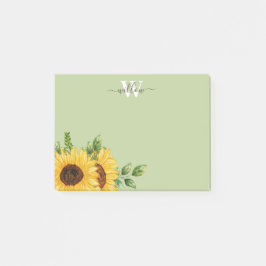 Notas Post-it® Sunflower de color de agua verde con monograma