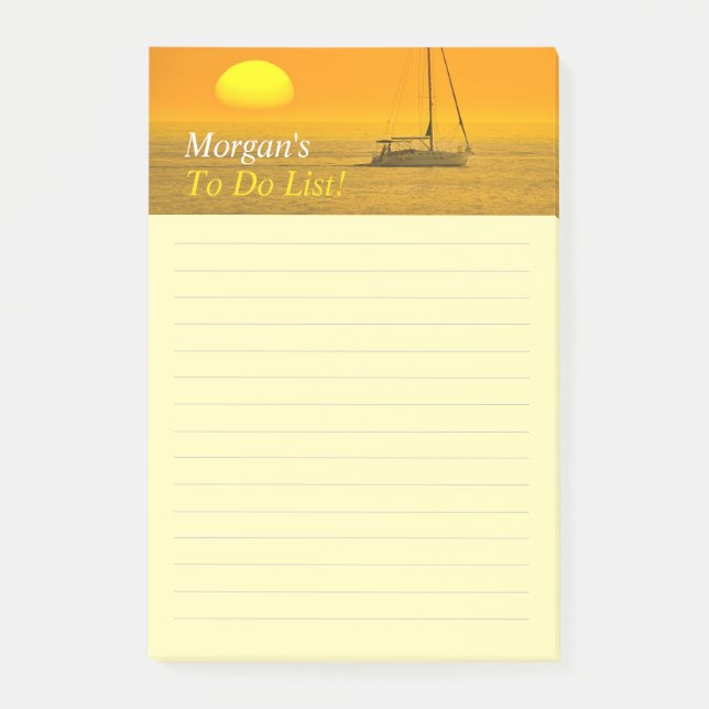 Notas Post-it® Sunset Sailing Boat, DIY Name Message, Ruled Lines (Anverso)