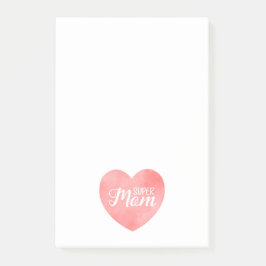 Notas Post-it® Super mamá en el corazón de las acuarelas rosas, d