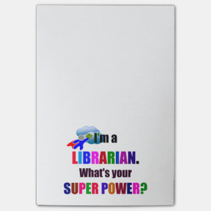 Notas Post-it® Superhéroe bibliotecario - Diseño de texto en negr