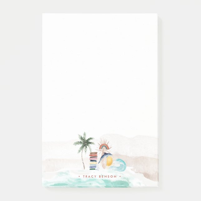 Notas Post-it® Surf Boho Retro Summer | Monograma personalizado (Anverso)