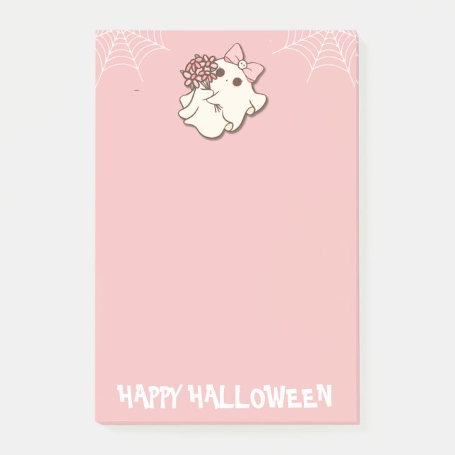 Notas Post-it® Susto Floral — Fantasma con un Ramo (Anverso)