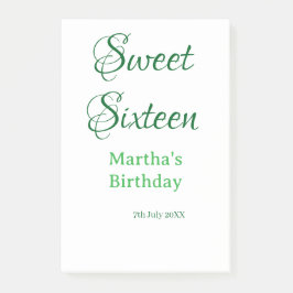 Notas Post-it® Sweet Sixteen green name date calligraphy boho ret