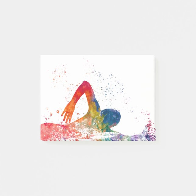 Notas Post-it® swimmer in watercolor (Anverso)