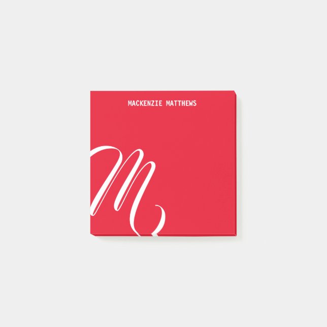 Notas Post-it® Swirly Monogram Colorful Red Custom Name (Anverso)