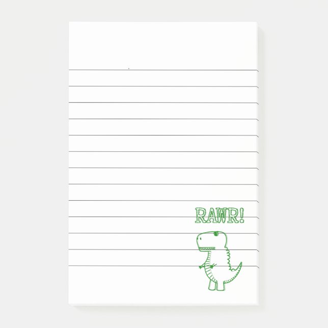 Notas Post-it® T Rex Enojado Verde Dino Liniado (Anverso)