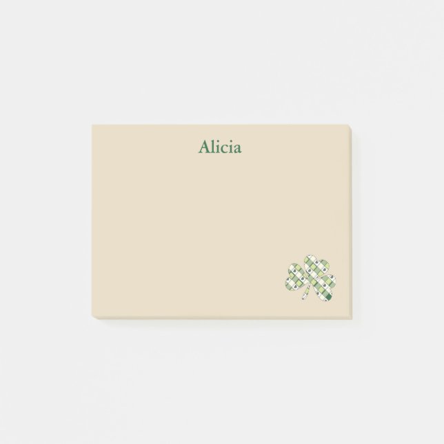 Notas Post-it® Tan y Green Plaid Clover (Anverso)