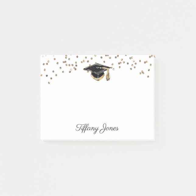 Notas Post-it® Tapa de graduación en negro y oro con Purpurina de (Anverso)