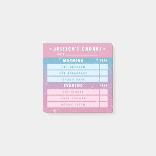 Notas Post-it® Tareas Diarias para Niños Brillo Rosa Azul Femenin