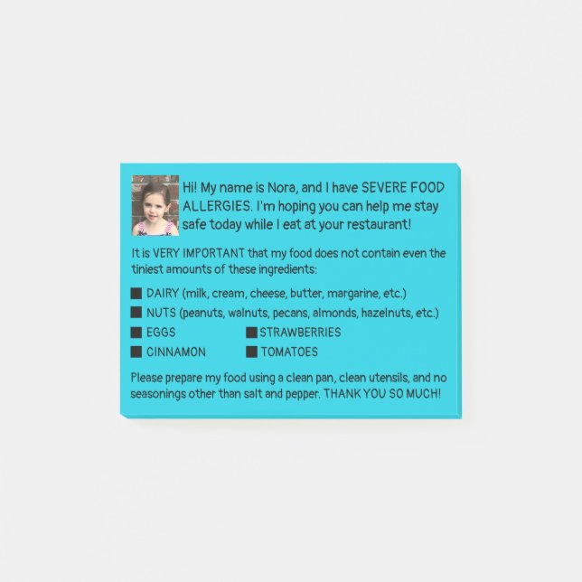 Notas Post-it® Tarjetas de la alergia (Anverso)