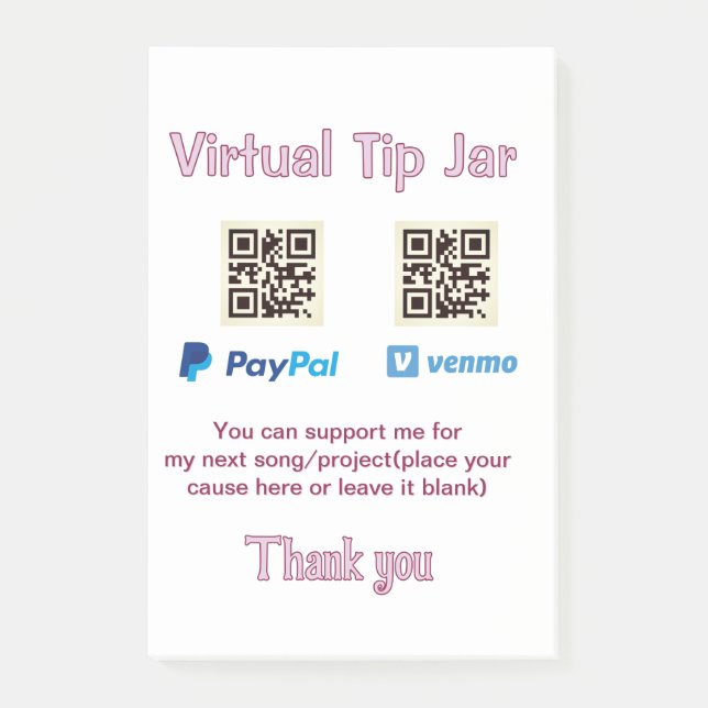 Notas Post-it® tarro de propinas virtual código q r donación de d (Anverso)