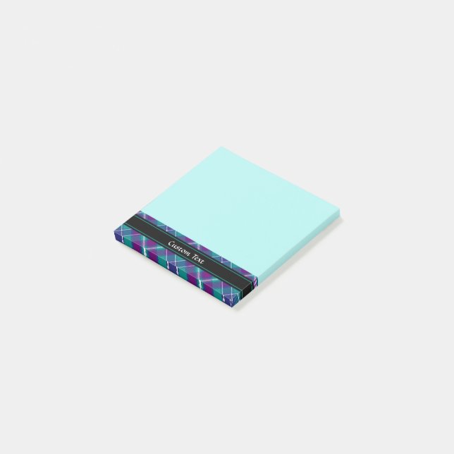 Notas Post-it® Tartán verde marino, púrpura y azul (En perspectiva)