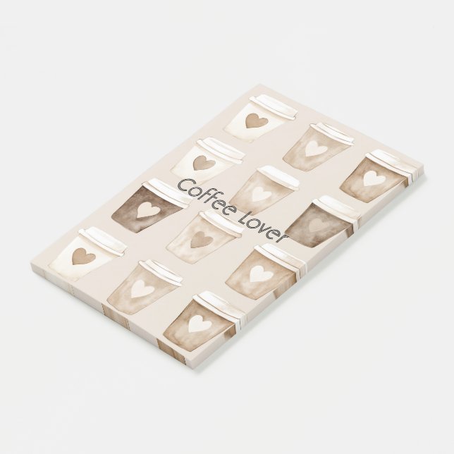 Notas Post-it® Tazas de Corazón de Café con Crema (En perspectiva)