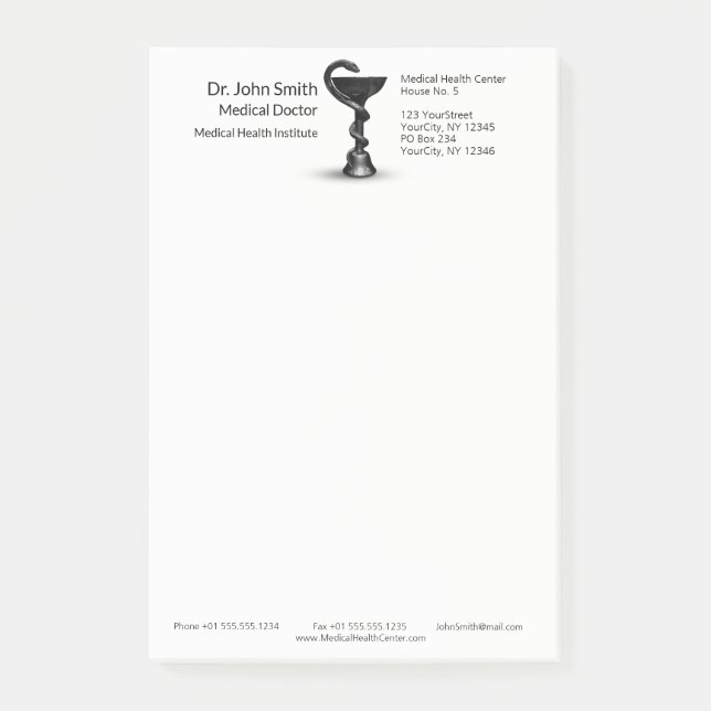 Notas Post-it® Tazón de serpiente médica Hygieia Caduceus blanco  (Anverso)