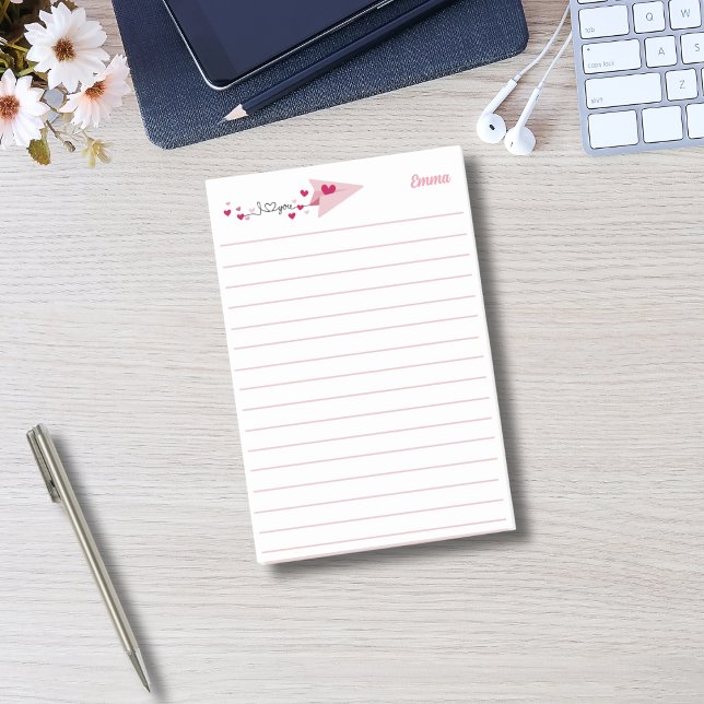 Notas Post-it® Te Amo El Avión De Papel, Rosa, Simple Personaliza (Subido por el creador)