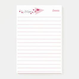Notas Post-it® Te Amo El Avión De Papel, Rosa, Simple Personaliza