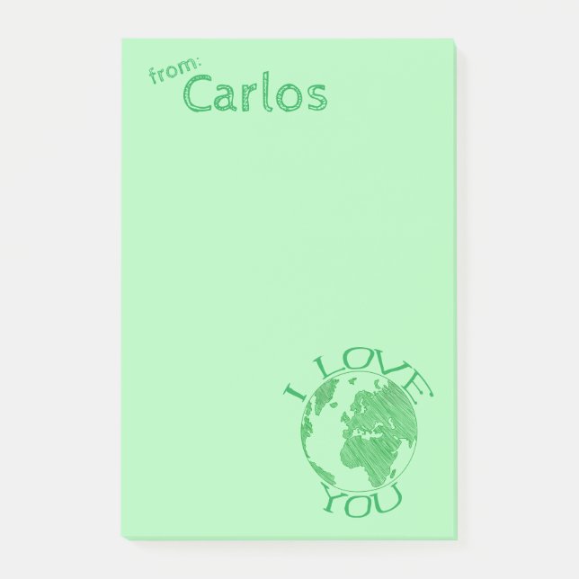 Notas Post-it® Te amo la Tierra, sketch, Green Personalizado (Anverso)