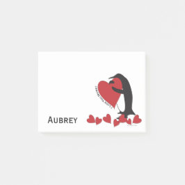 Notas Post-it® ¡Te amo más! Cute Penguin y corazón rojo