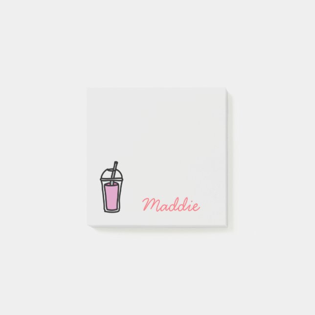 Notas Post-it® Té de leche Bubble Tea chica rosa (Anverso)