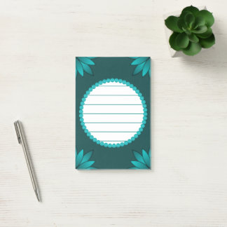 Notas Post-it® Teal Leaf Mandala Design on Dark Cyan